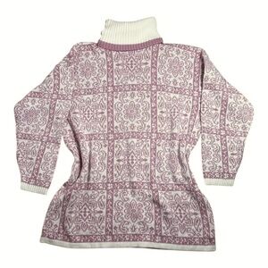 vintage pink and white festive turtleneck sweater
